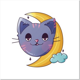 Moon cat Posters and Art